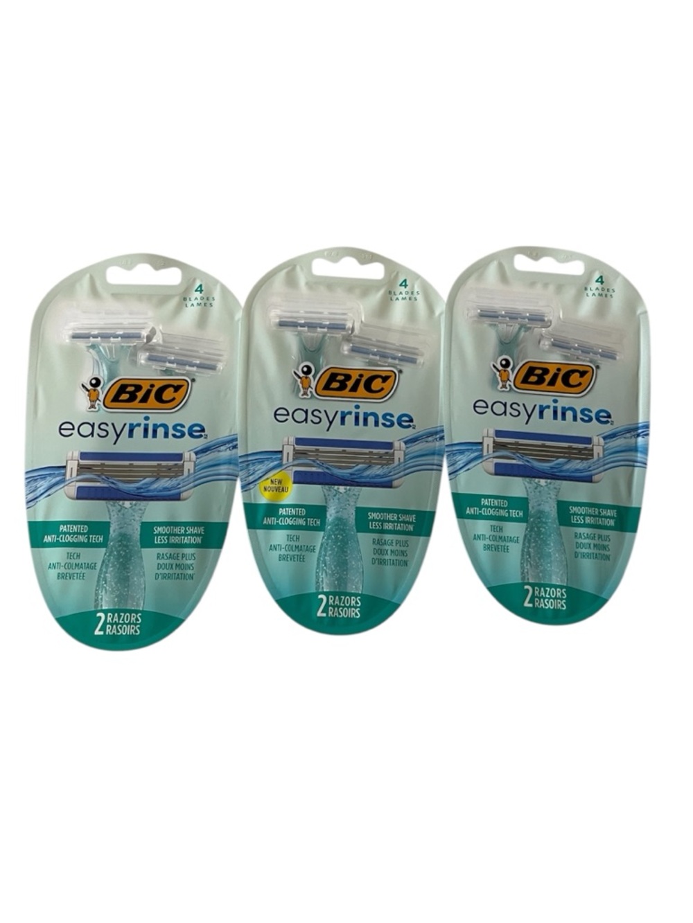 BIC EasyRinse Women’s 4 Blade Razors Lot 3 Packs Anti-Clog New
